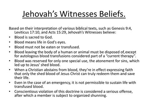 jehovah witness medical beliefs.